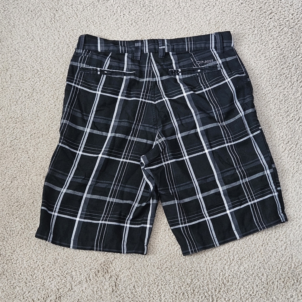 O’Neill Shorts Men’s Size 32 Black Casual Chino Flat Front Plaid Warren Surf - Picture 2 of 4